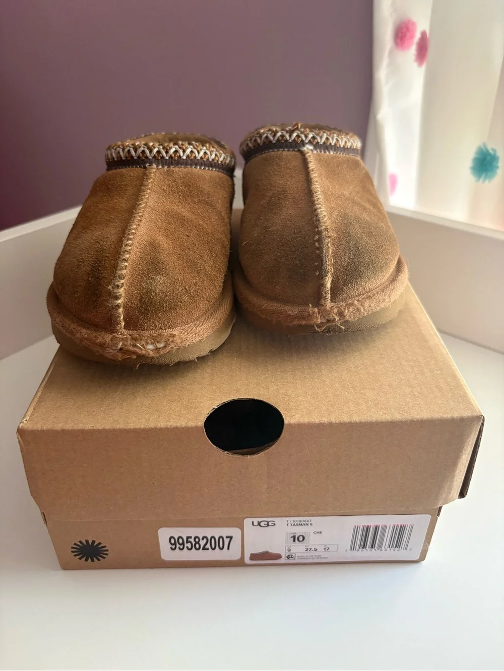 UGG Kids Tasman II Slipper Chestnut Suede Slip On Size 10